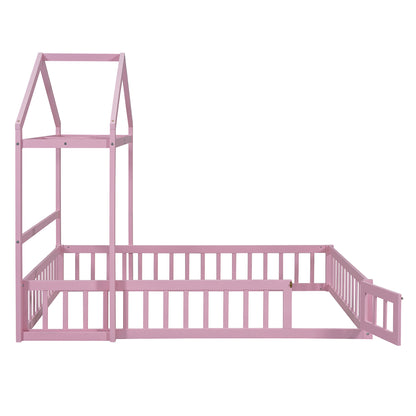 Full Wood Children’s Bed with Clothes Rack Pink