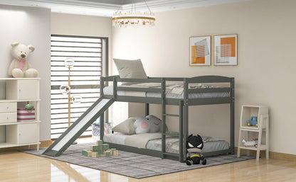 Twin Over Twin Bunk Bed with Slide Gray
