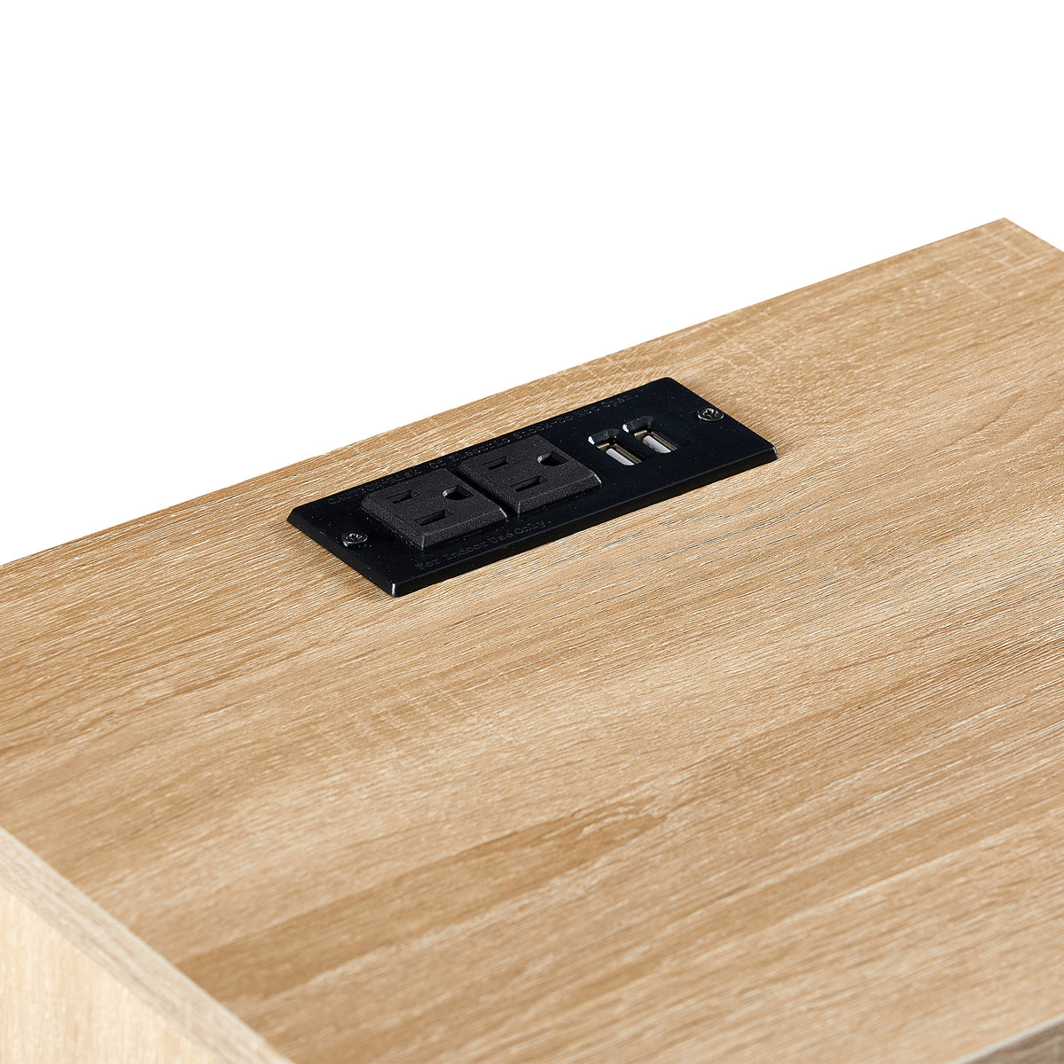 Rattan End Table with USB Ports and Drawer