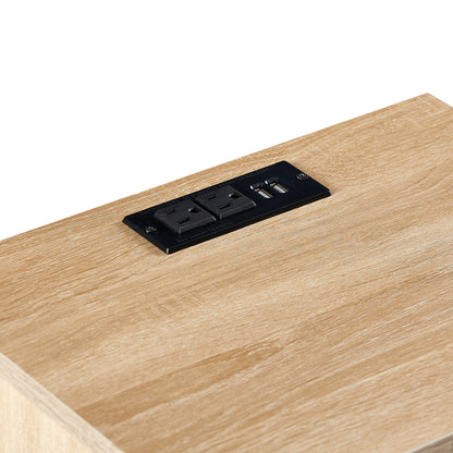 Rattan End Table with USB Ports and Drawer