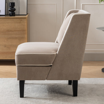 Velvet Wingback Accent Chair – Tan & Cream