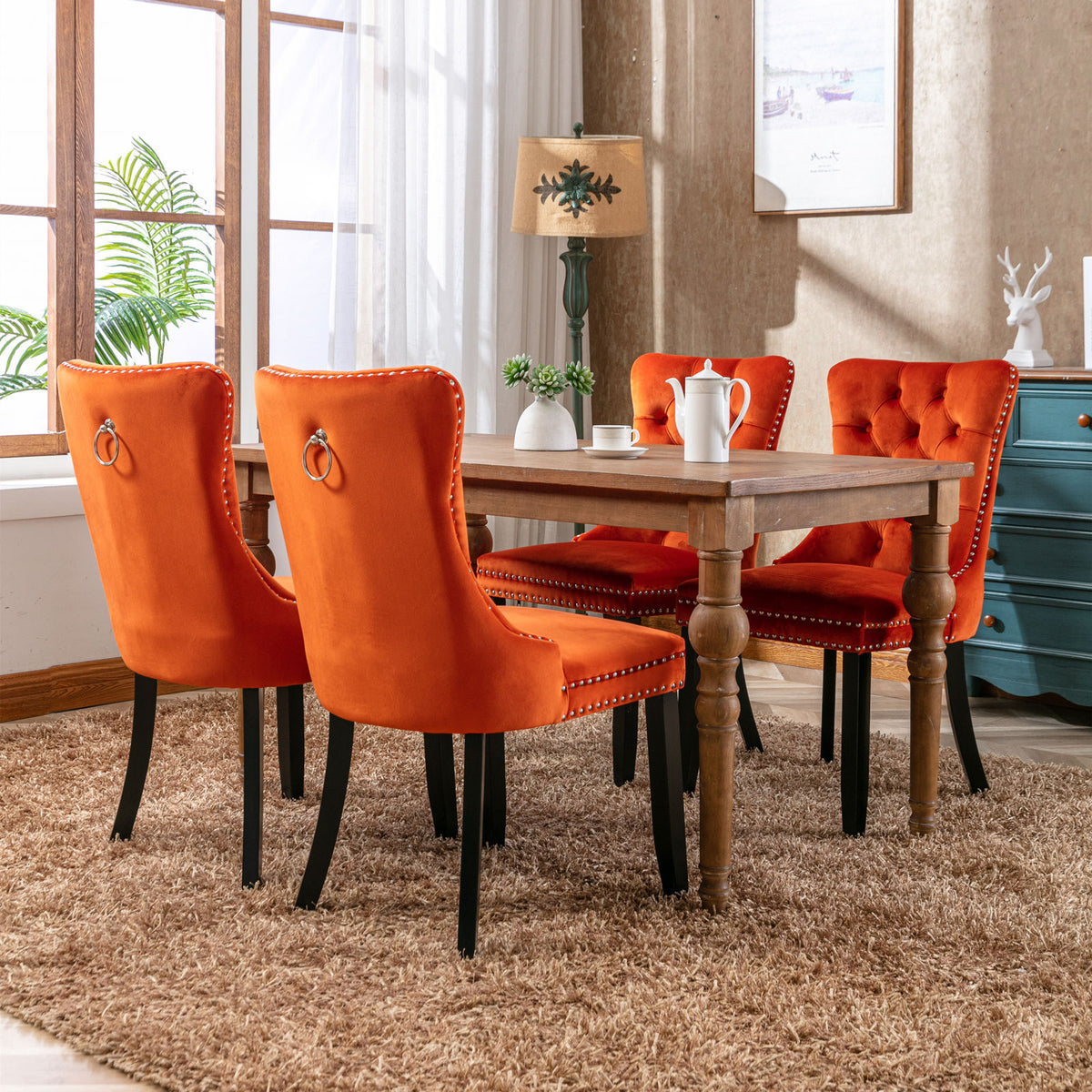 Nikki Tufted Linen Dining Chair Set (2 pcs) – Orange