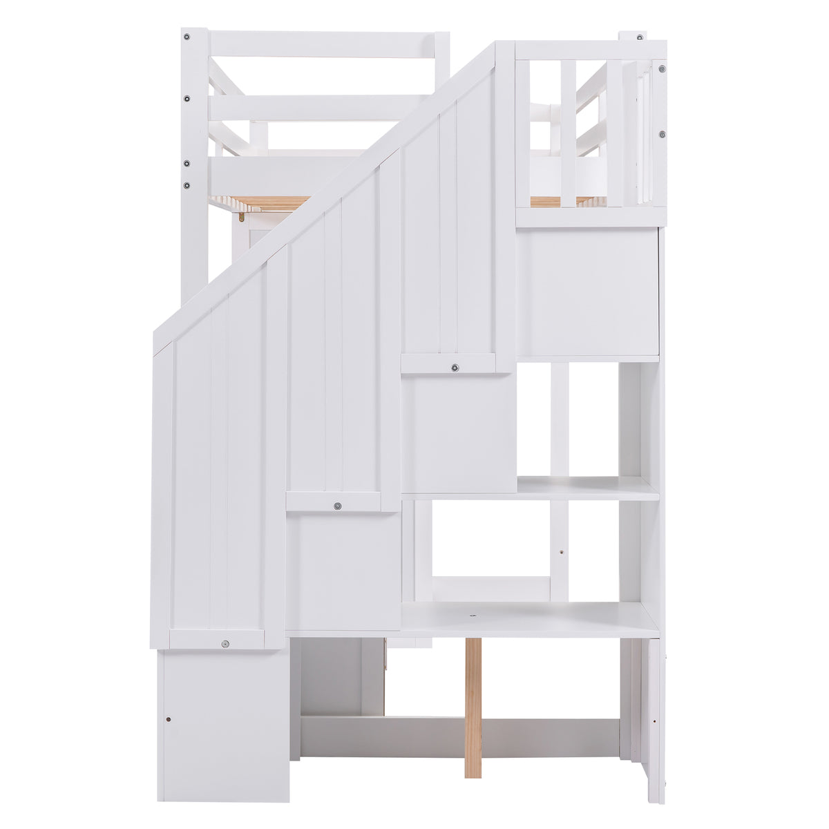 Loft Bed with Wardrobe and Storage Drawers White