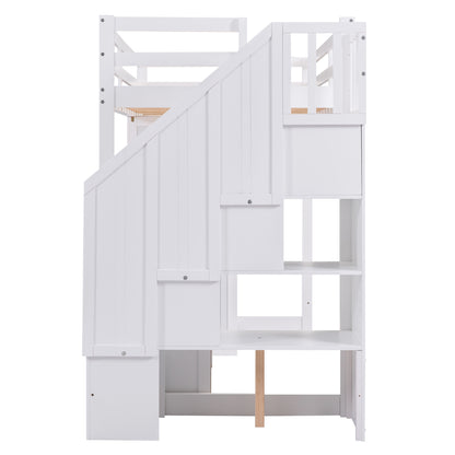Loft Bed with Wardrobe and Storage Drawers White
