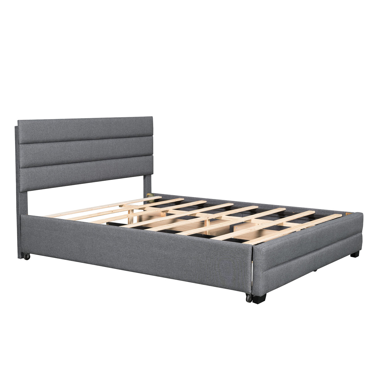 Queen Upholstered Bed with Trundle Gray