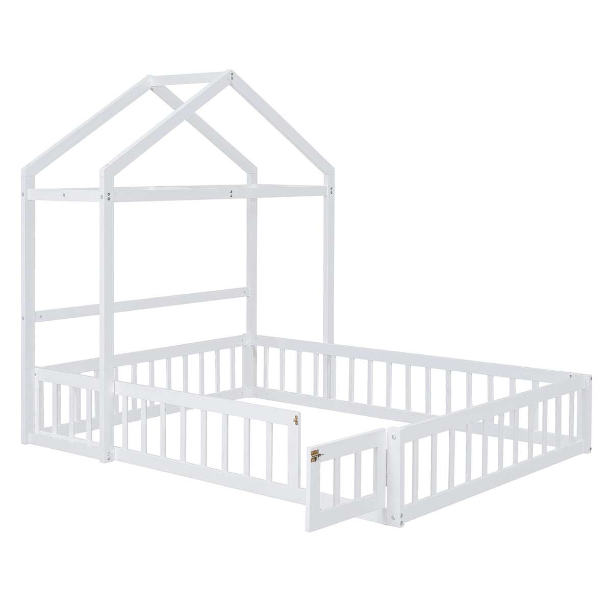 Full Platform Bed with Storage Rack White