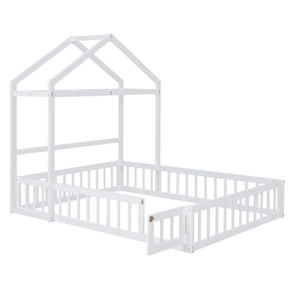Full Platform Bed with Storage Rack White