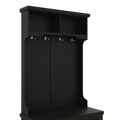 Hall Tree with Drawers and Hooks Black