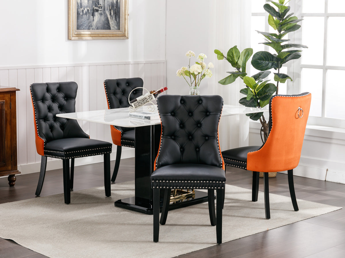 Nikki Tufted Linen Dining Chair Set (2 pcs) – Black and Orange