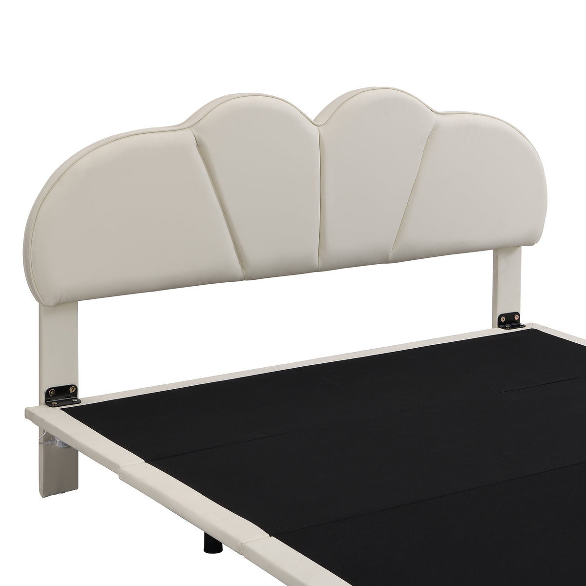 Upholstered Queen Bed with PU Headboard Beige