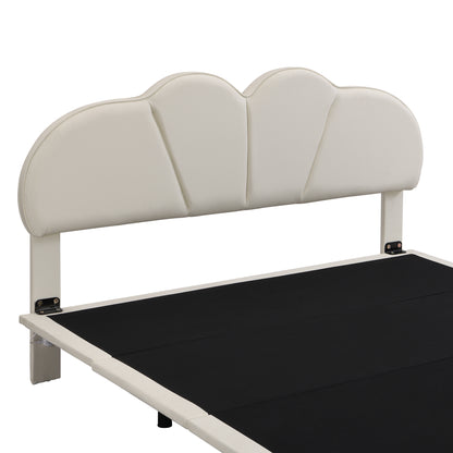 Upholstered Queen Bed with PU Headboard Beige