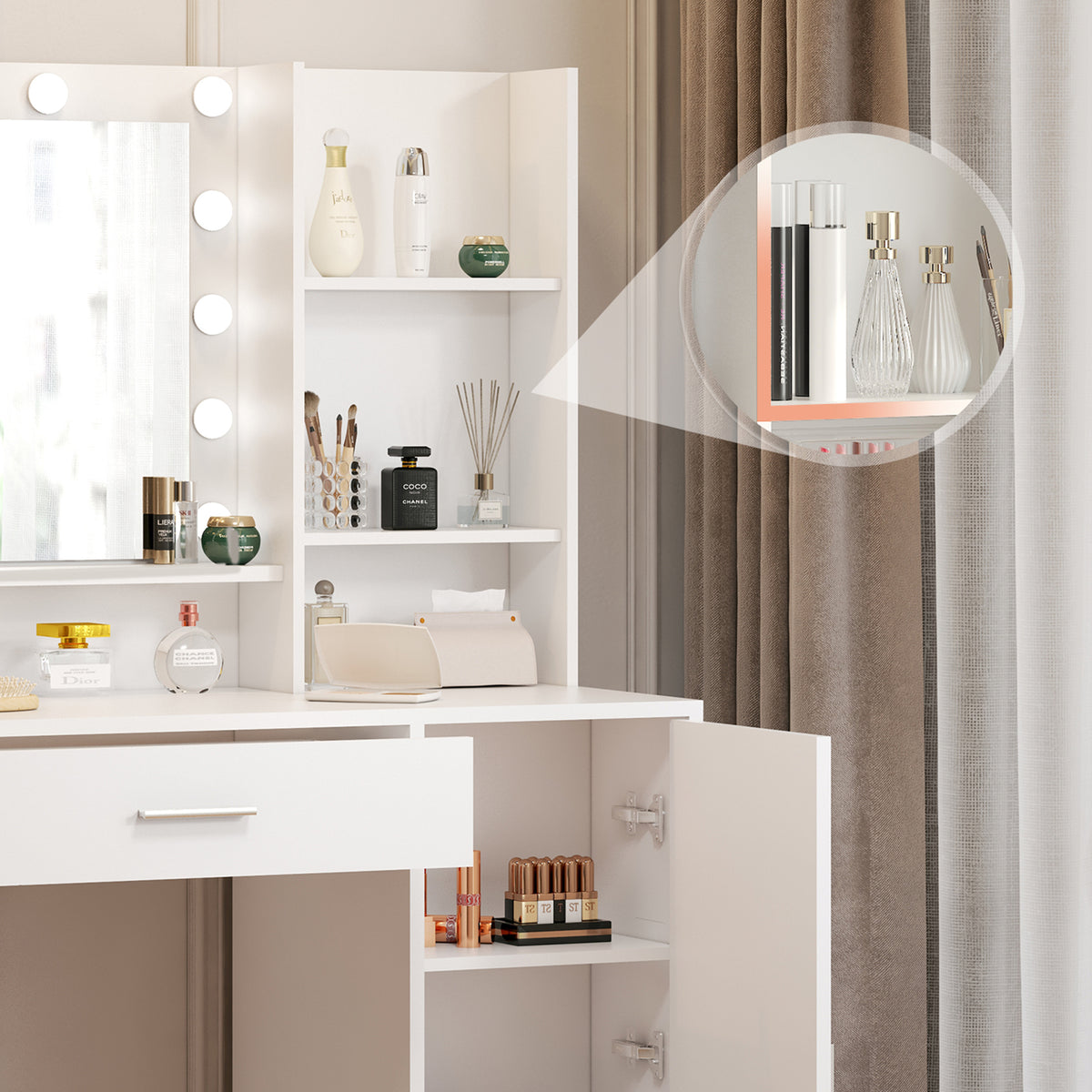 Vanity Storage Console – Tri-Light Mirror Collection