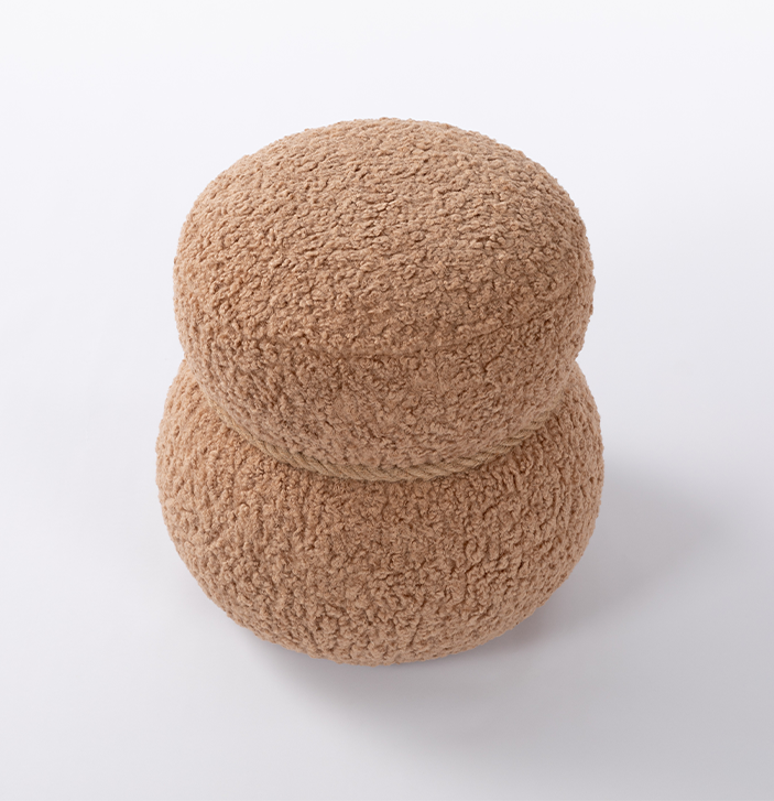 Camel Snowman Stool Plush Fabric Beige