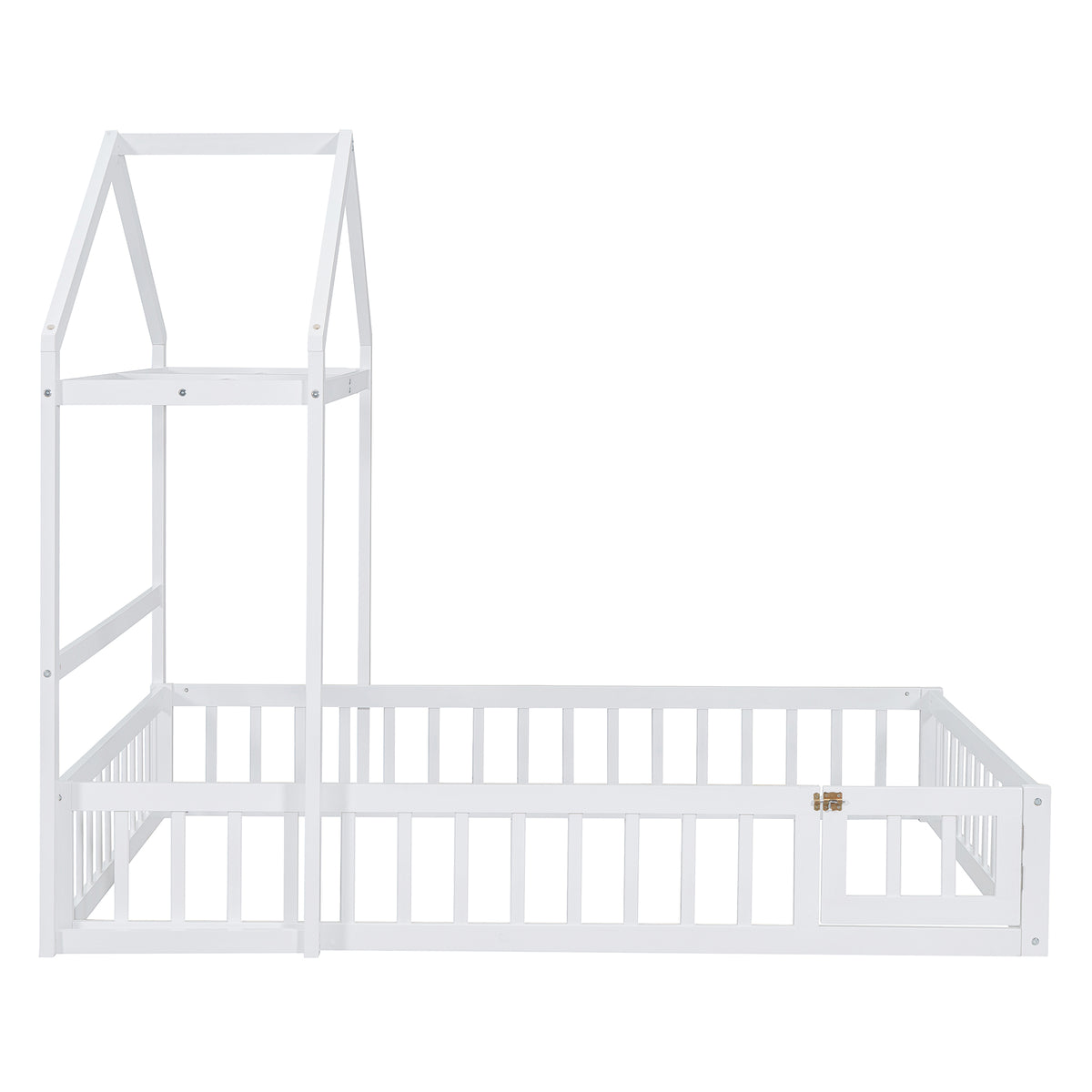 Full Platform Bed with Storage Rack White