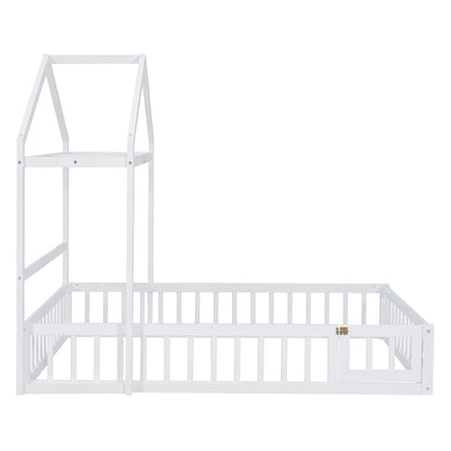 Full Platform Bed with Storage Rack White