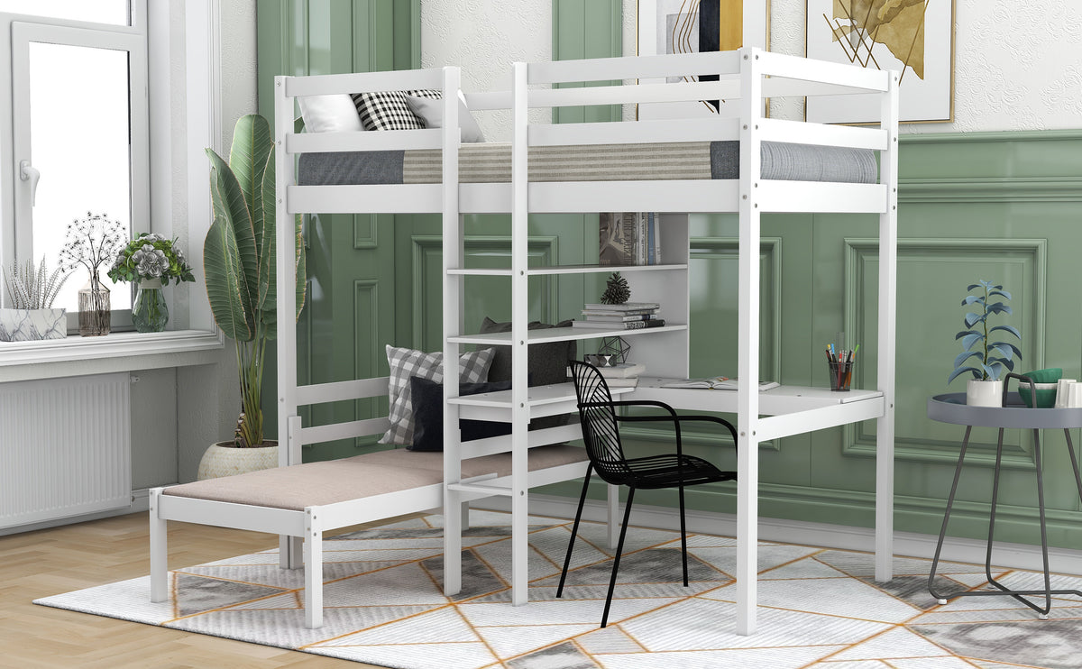 Convertible Loft Bunk Bed with Ladder White