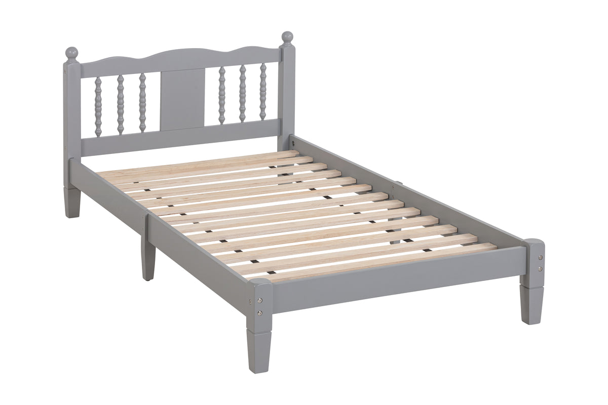 Twin Platform Bed with Slatted Headboard Gray