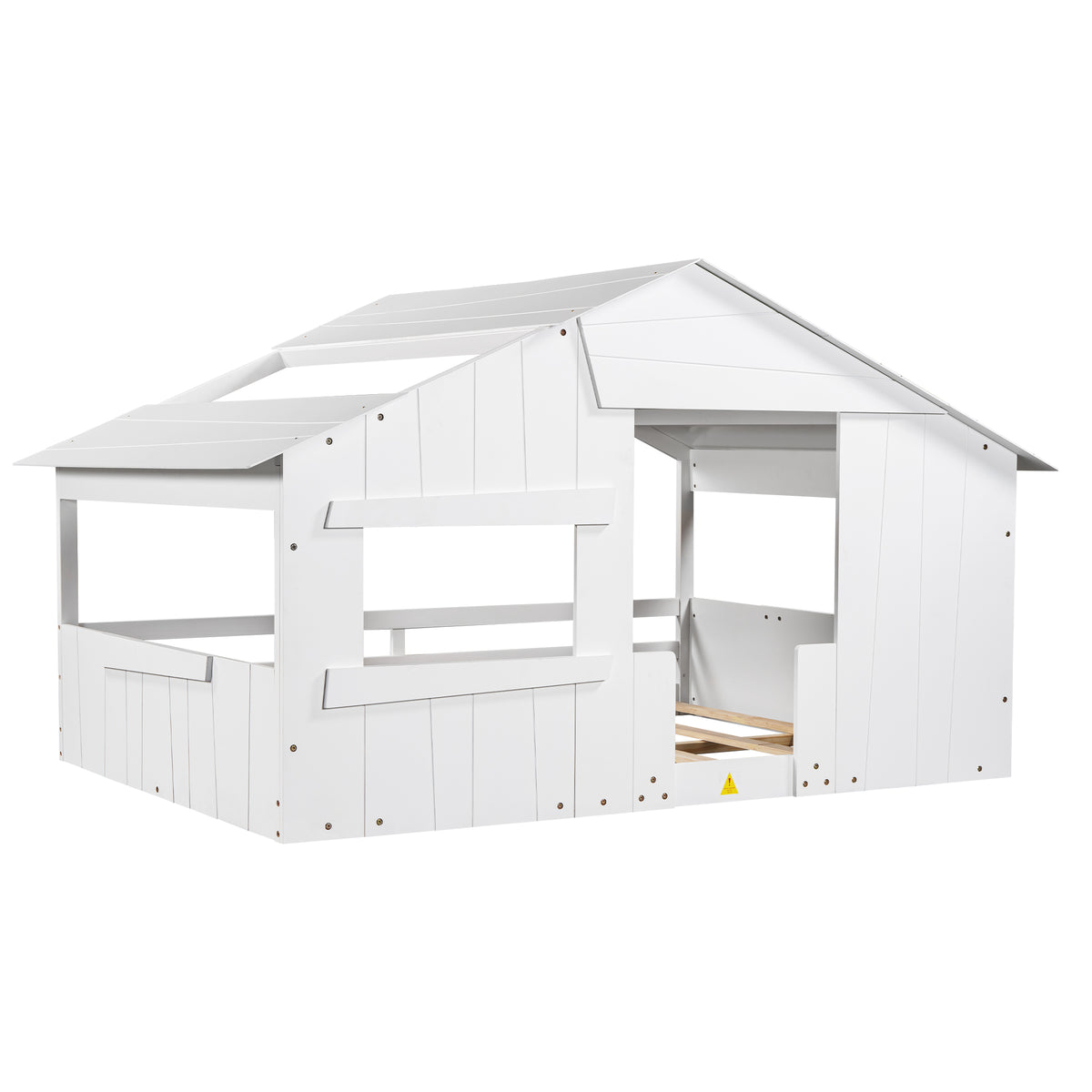 Full Wood Bed with Roof Frame White
