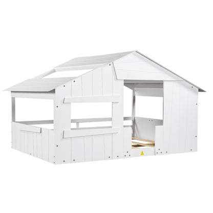 Full Wood Bed with Roof Frame White