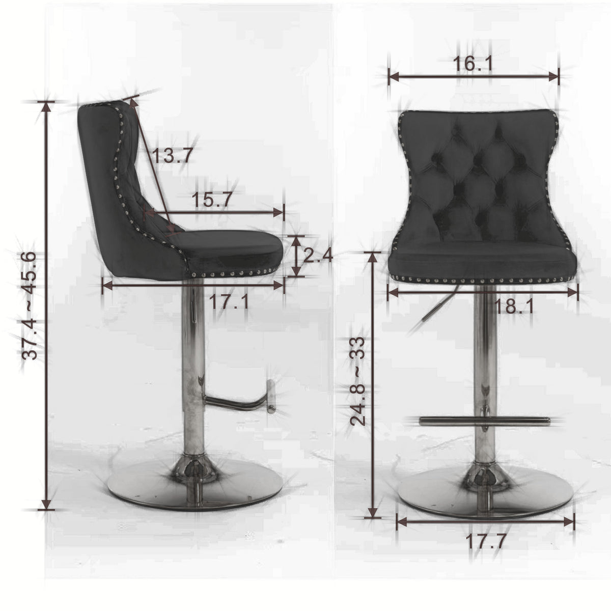 Adjustable Chrome Bar Stools Set of 2 Gray