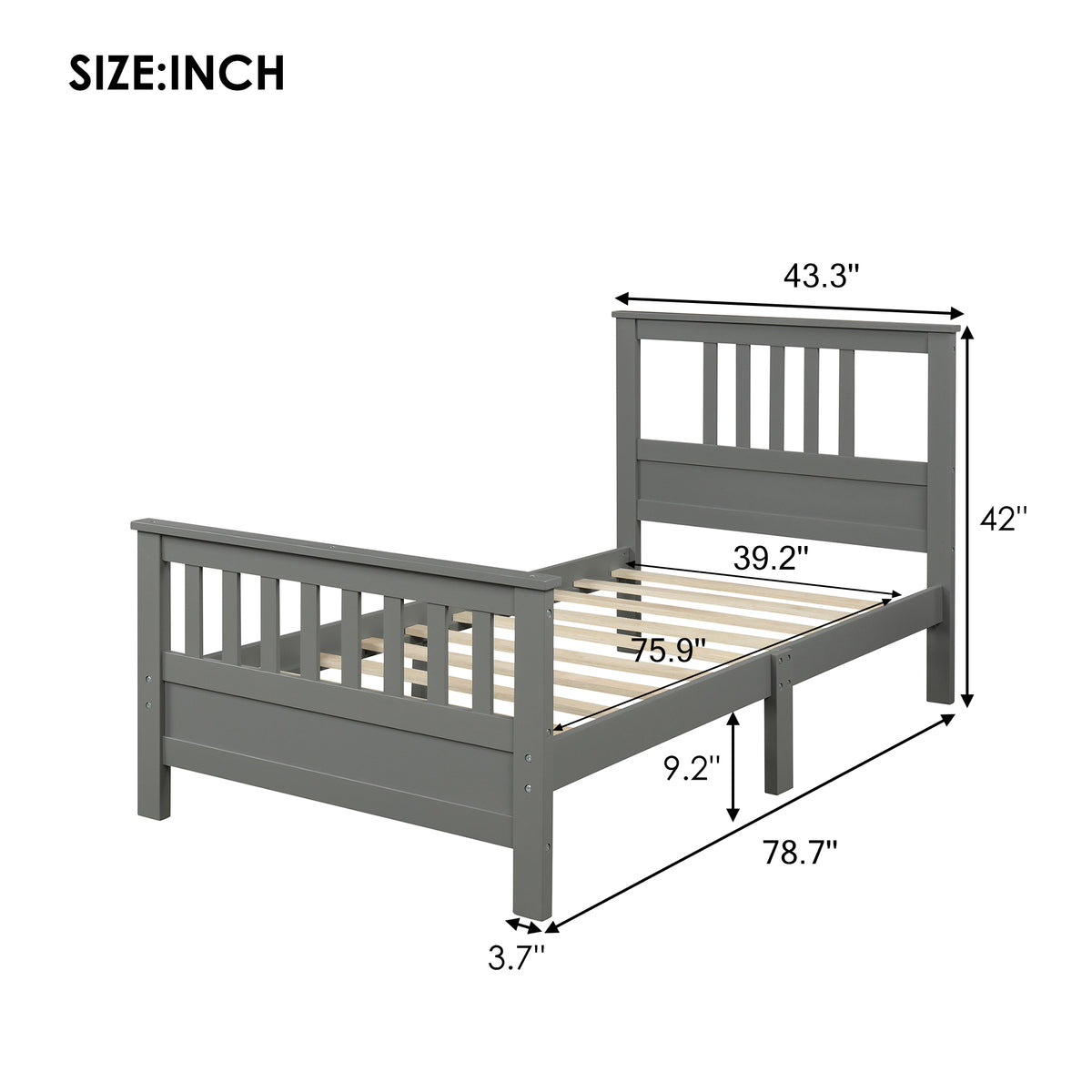 Twin Platform Bed Grey