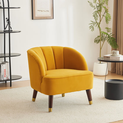 Barrel Accent Chair with Wooden Legs Brown