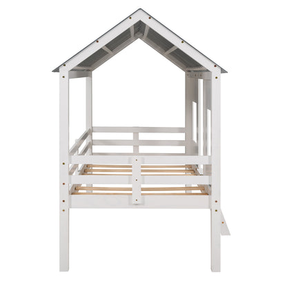 Low Loft Twin Bed with Windows White