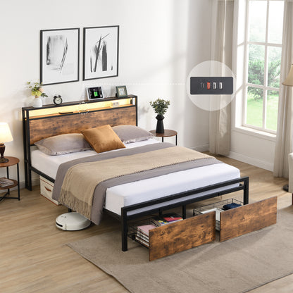 Full Size Storage Bed with LED Charging Station