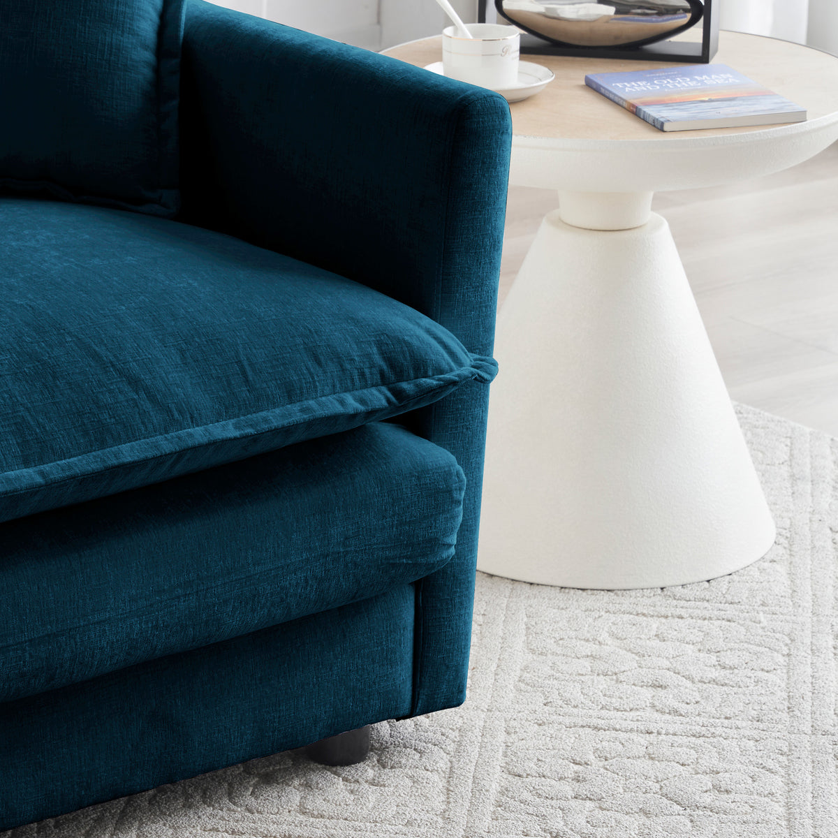 Chenille Sectional Sofa with Ottoman Blue