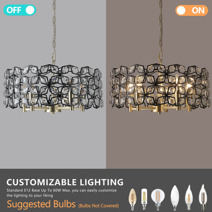 Sand Gold and Black Crystal Round Chandelier