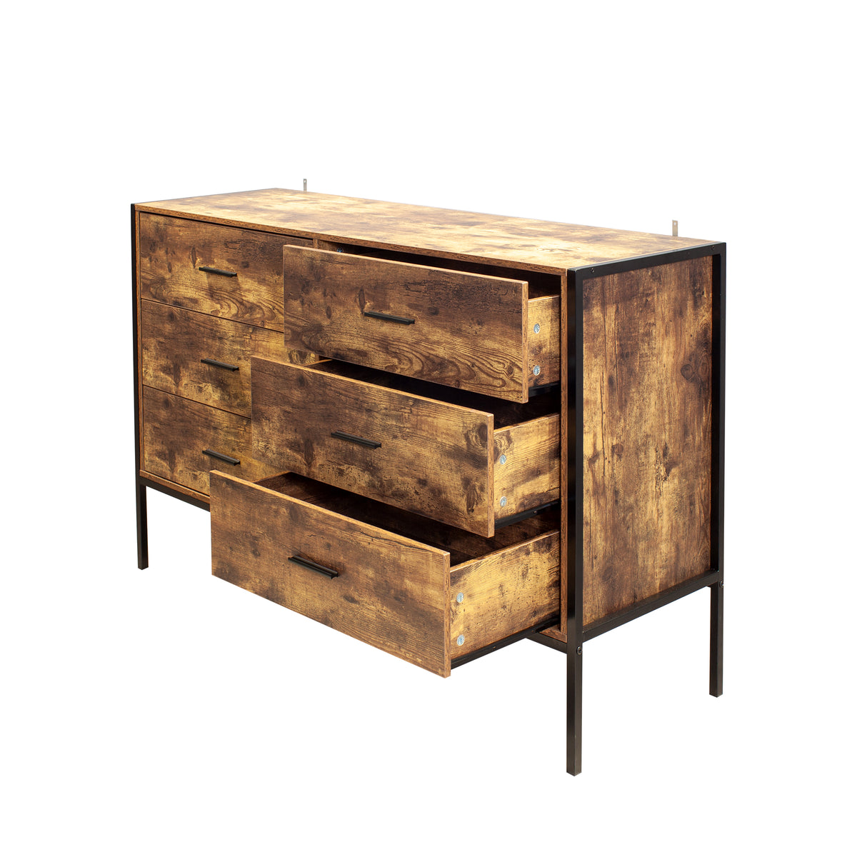 Industrial 6-Drawer Dresser with Steel Frame