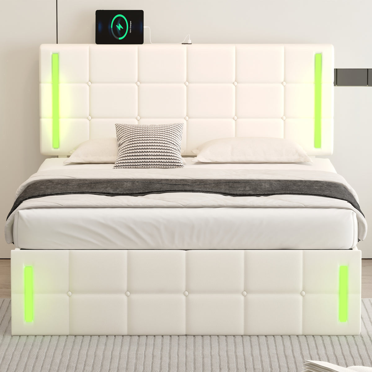 Full Hydraulic Storage Bed – White Finish