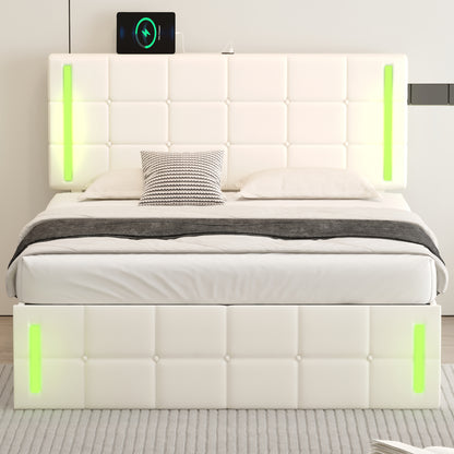 Full Hydraulic Storage Bed – White Finish