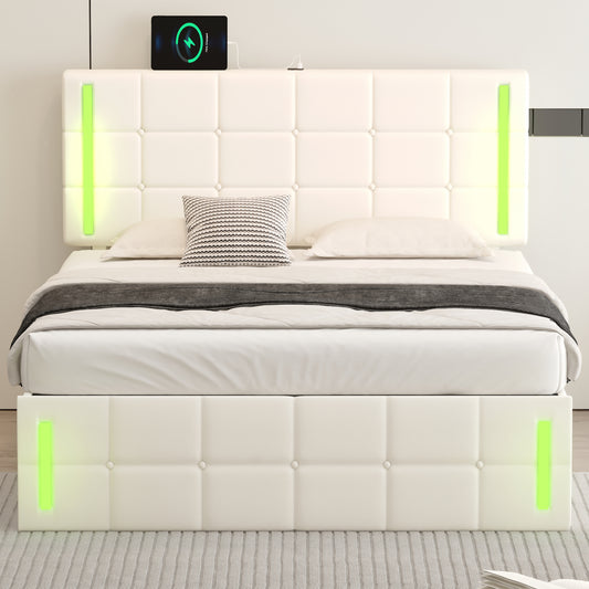 Full Hydraulic Storage Bed – White Finish