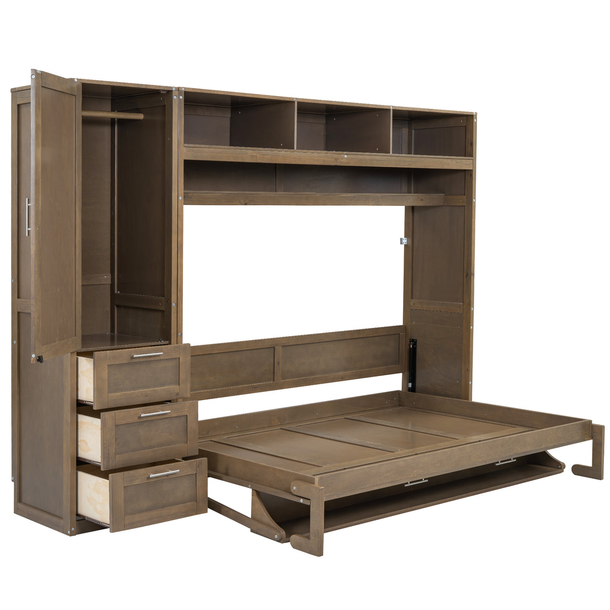 Antique Grey Murphy Bed with Storage Drawers