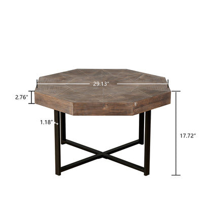 Octagonal Coffee Table with Cross Metal Base Brown