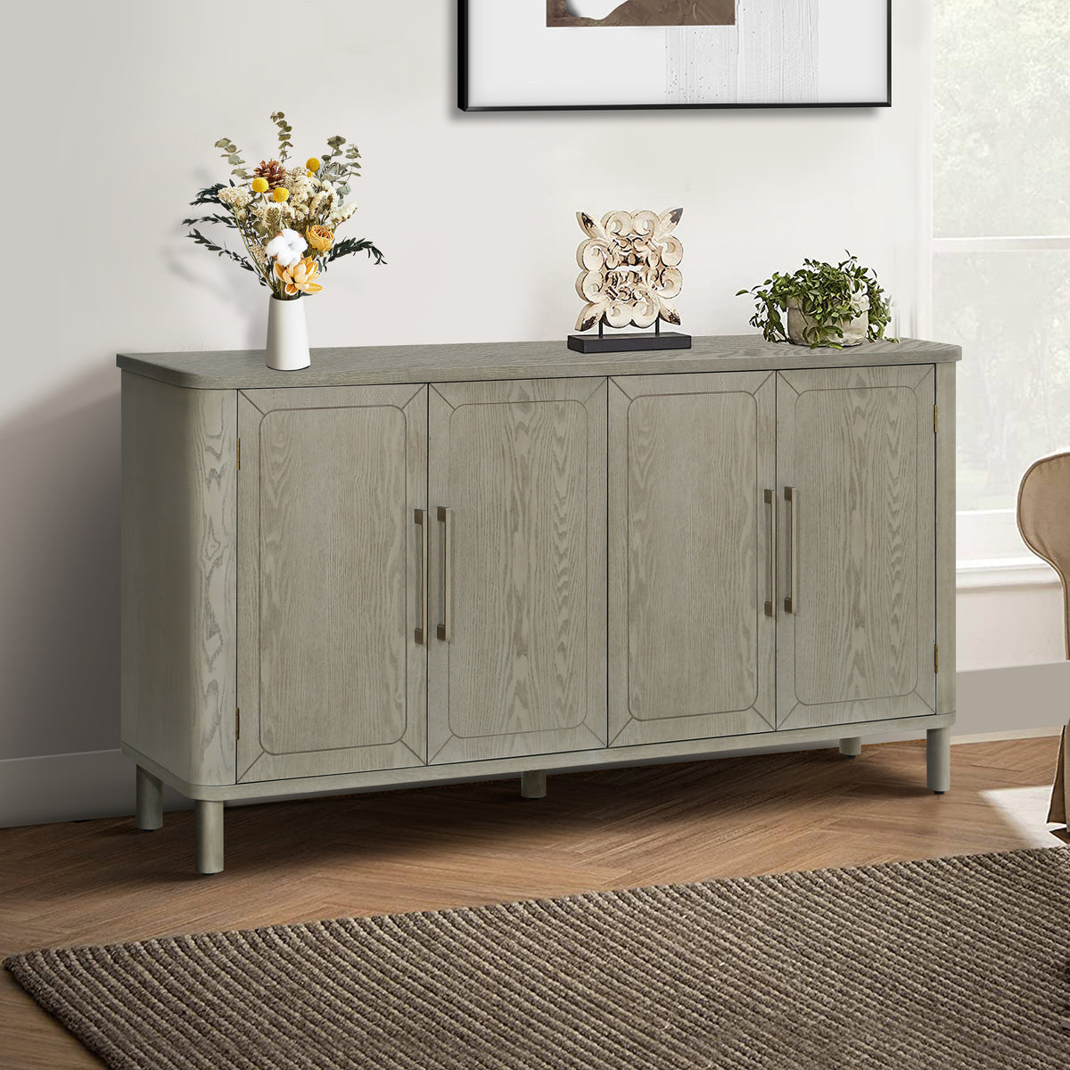 Four-Door Storage Cabinet with Curved Countertop