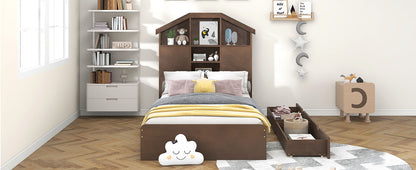 Twin Platform Bed with Storage Drawers Walnut