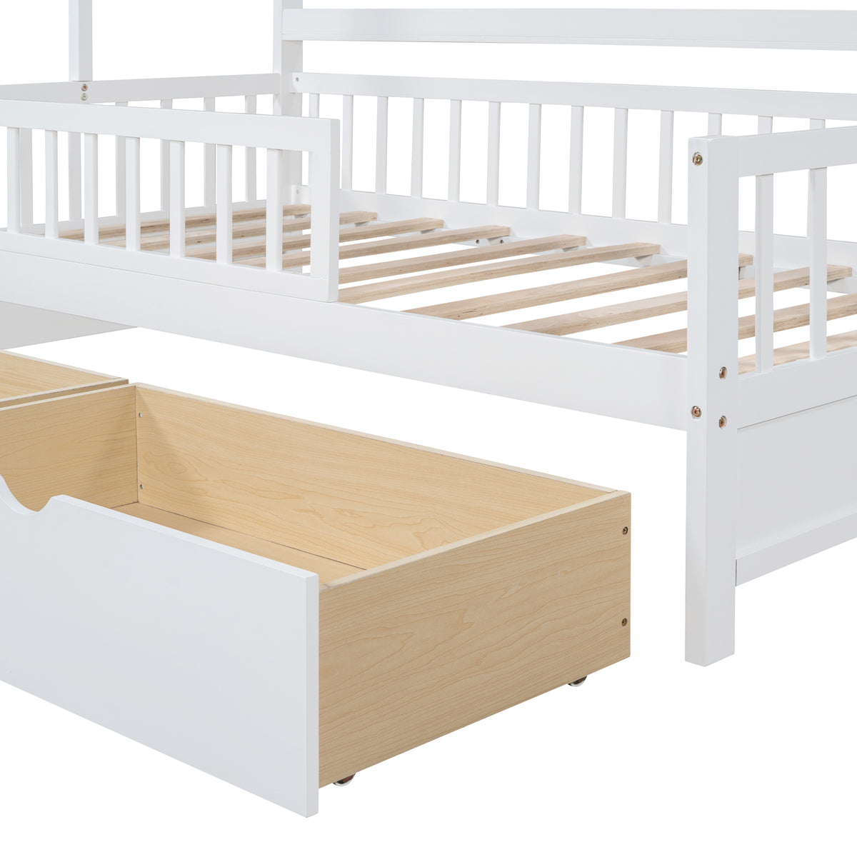 Twin House Bed with Storage Shelf White