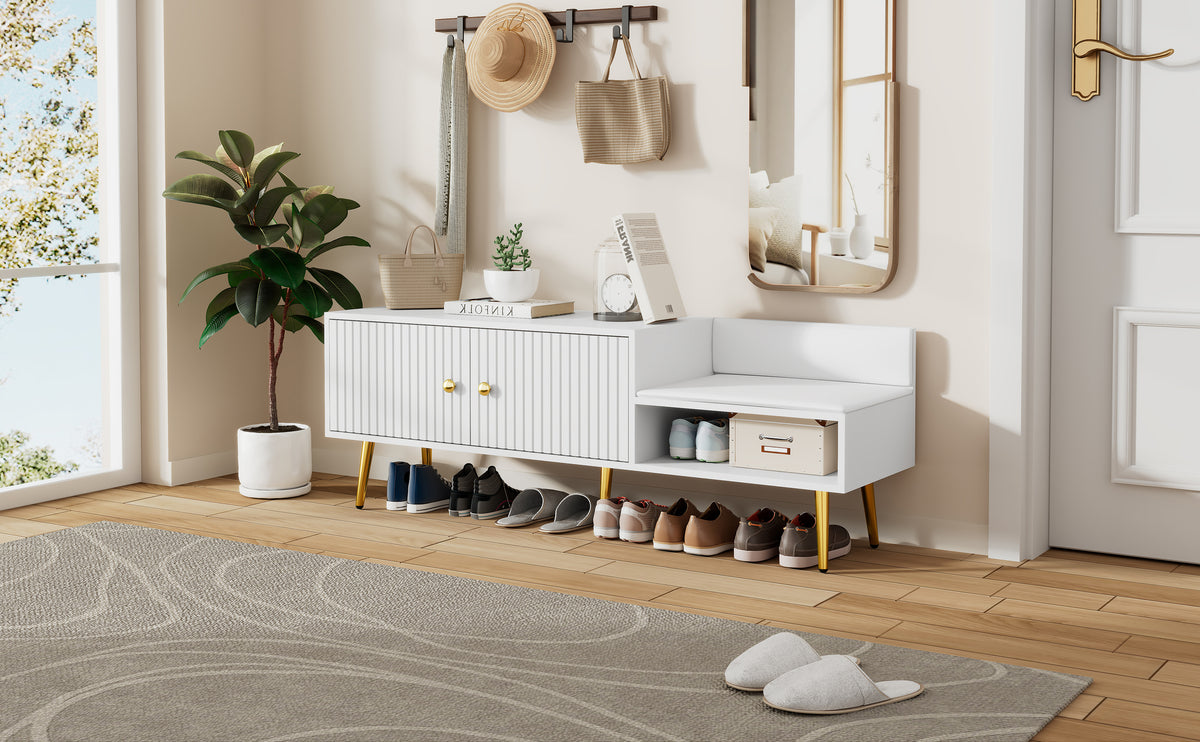 Modern White Shoe Storage Bench with Hidden Upholstered Seat