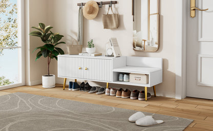 Modern White Shoe Storage Bench with Hidden Upholstered Seat