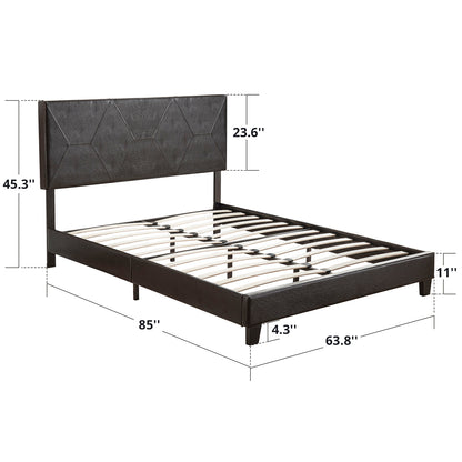 Queen Upholstered Platform Bed – Black Faux Leather
