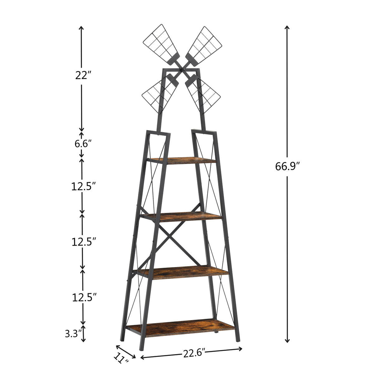 Narrow 4-Tier Display Shelf – Rustic Brown