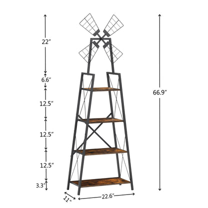 Narrow 4-Tier Display Shelf – Rustic Brown