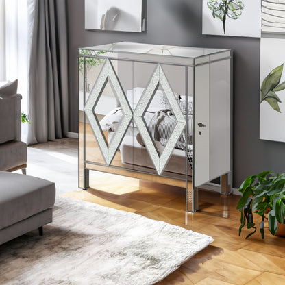Mirrored Storage Cabinet with Diamond Frame Detailing