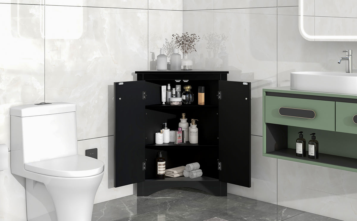 Black Corner Bathroom Cabinet with Shelves