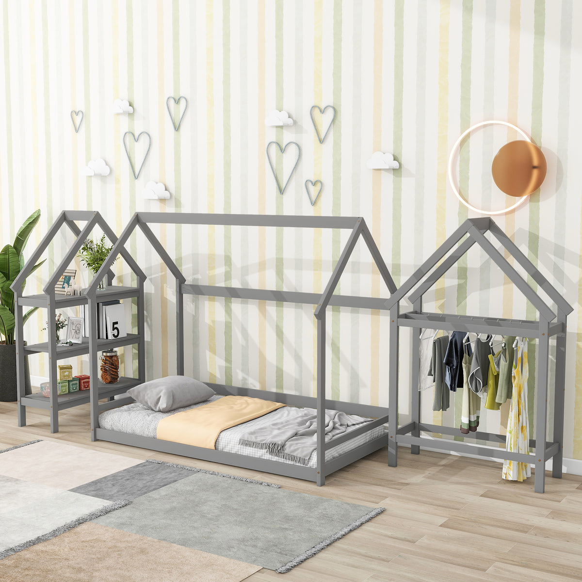House Frame Platform Bed with Storage Gray