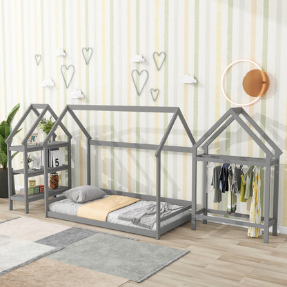 House Frame Platform Bed with Storage Gray