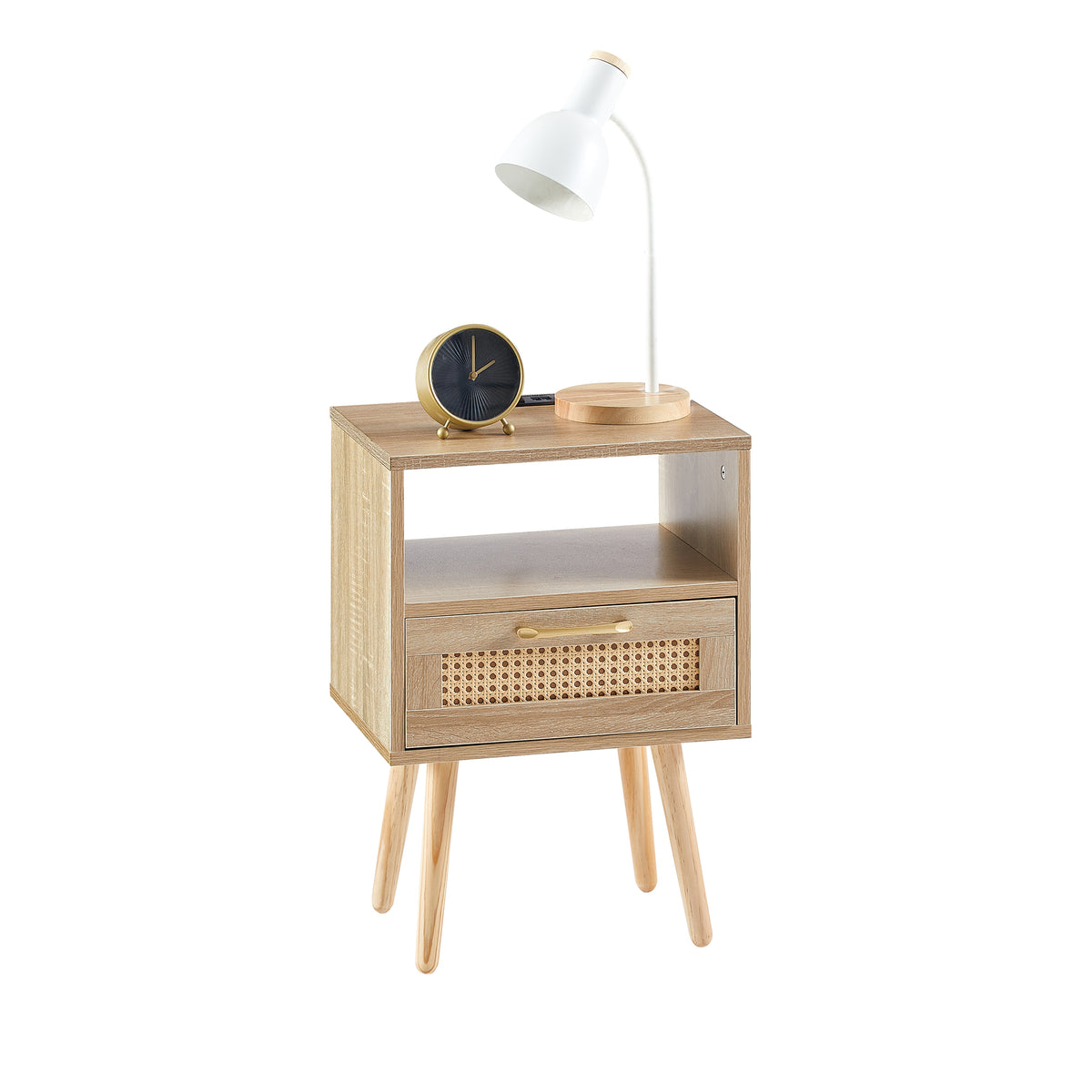 Rattan End Table with USB Ports and Drawer