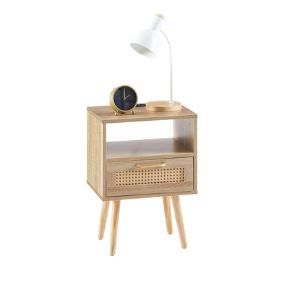 Rattan End Table with USB Ports and Drawer